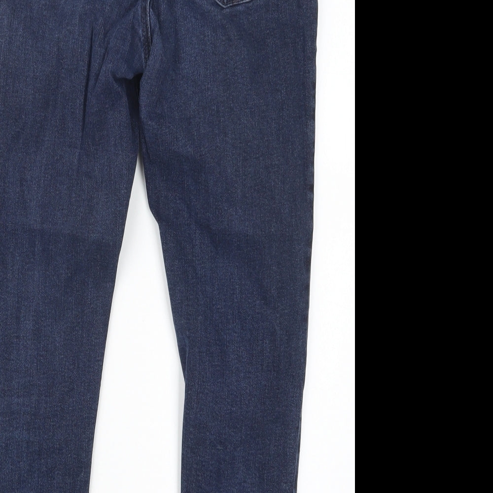 Brand and care label for Dorothy Perkins women’s blue denim straight jeans, size UK 10, 23.5-inch leg