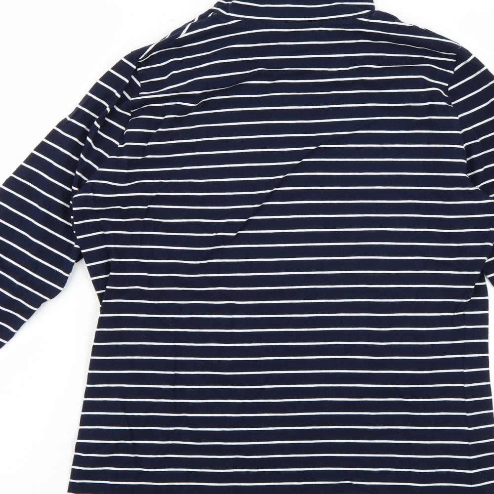 marks Womens Blue Striped Basic T-Shirt Size 10