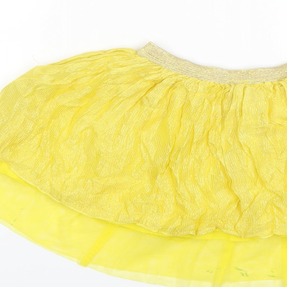 Brand and care label for Mango women’s yellow flare skirt, size S