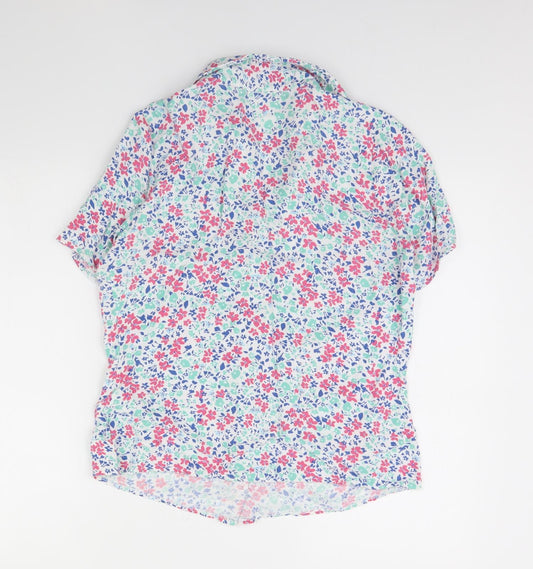 m&S Womens White Floral Basic Button-Up Size 10