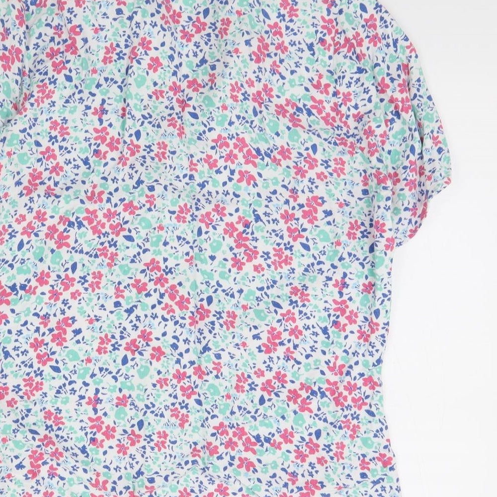 m&S Womens White Floral Basic Button-Up Size 10