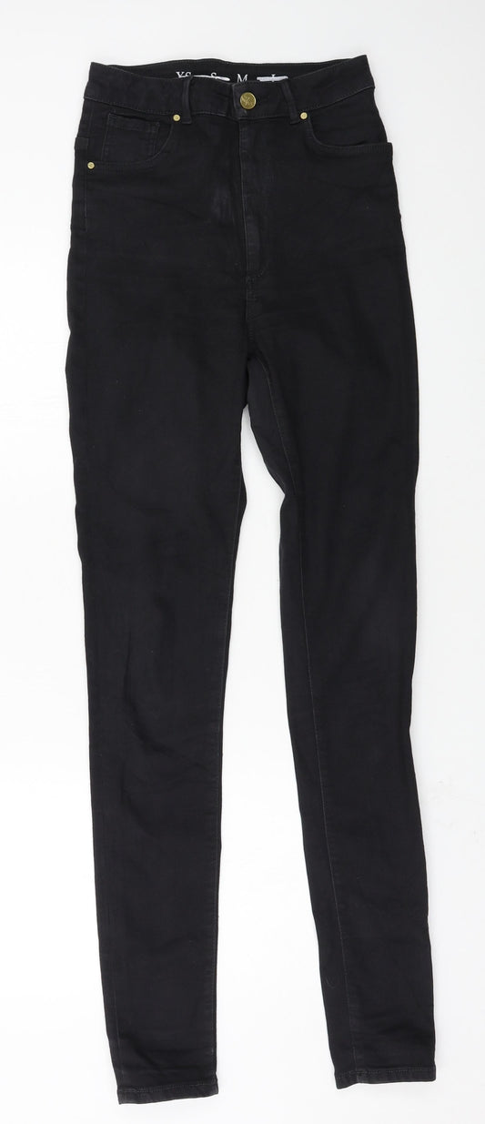 Additional front view of Never Denim women’s black denim skinny jeans, size M, 30-inch leg