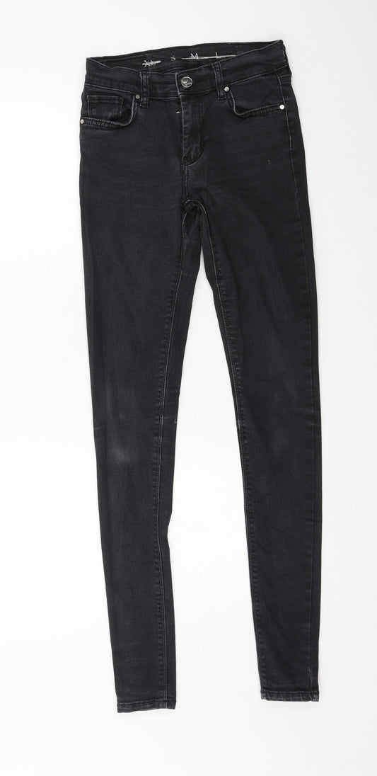 Additional front view of Never Denim women’s grey denim skinny jeans, size S, 31-inch leg