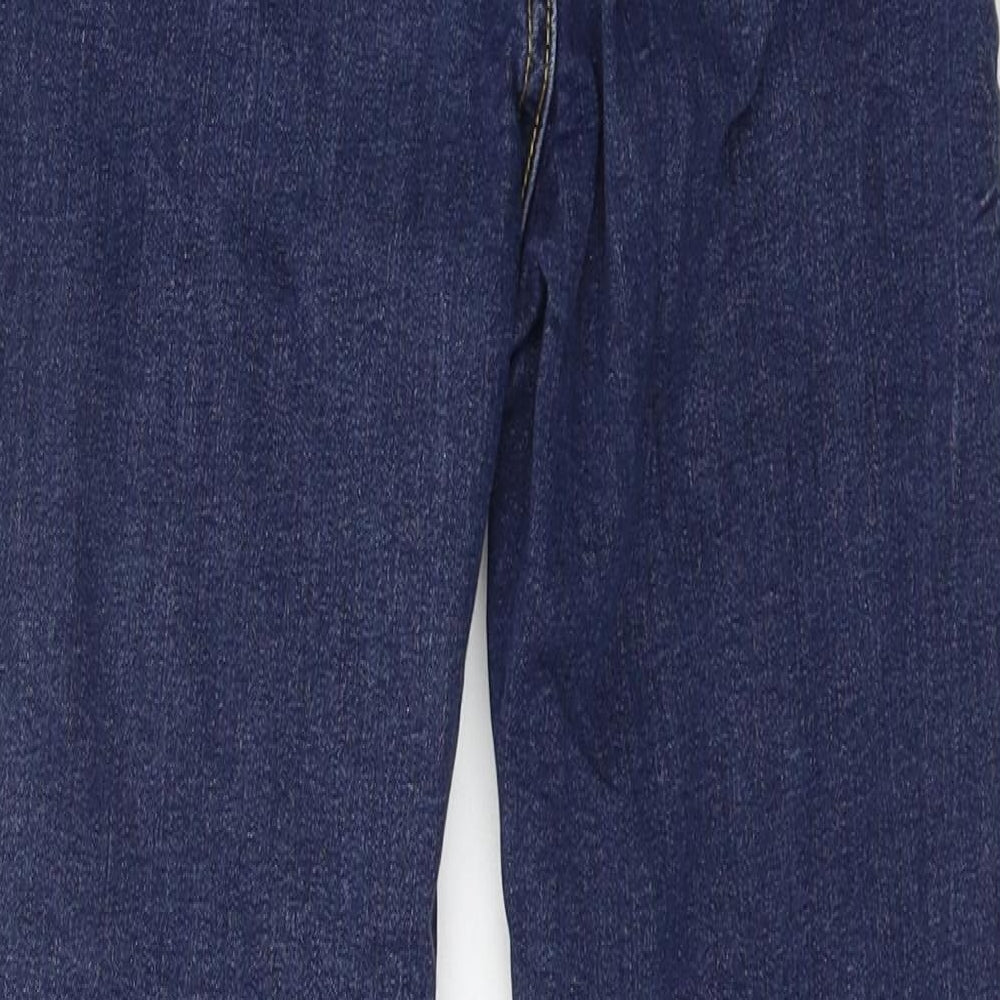 Brand and care label for Denim & Co. women’s blue denim skinny jeans, size UK 8, 27-inch leg