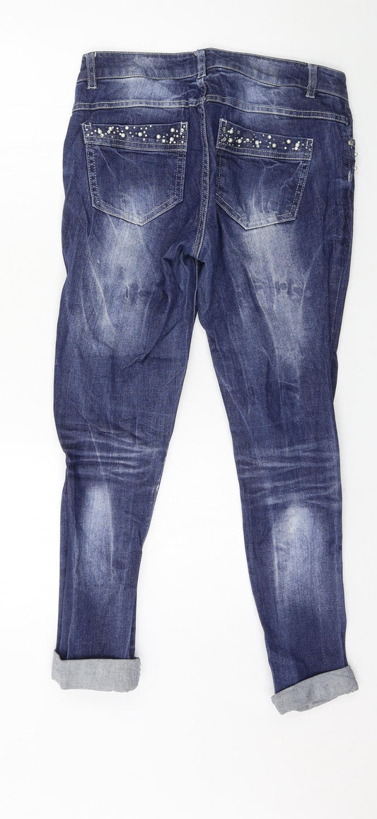 Back view of Only women’s blue denim straight jeans, size UK 28, in, 32-inch leg