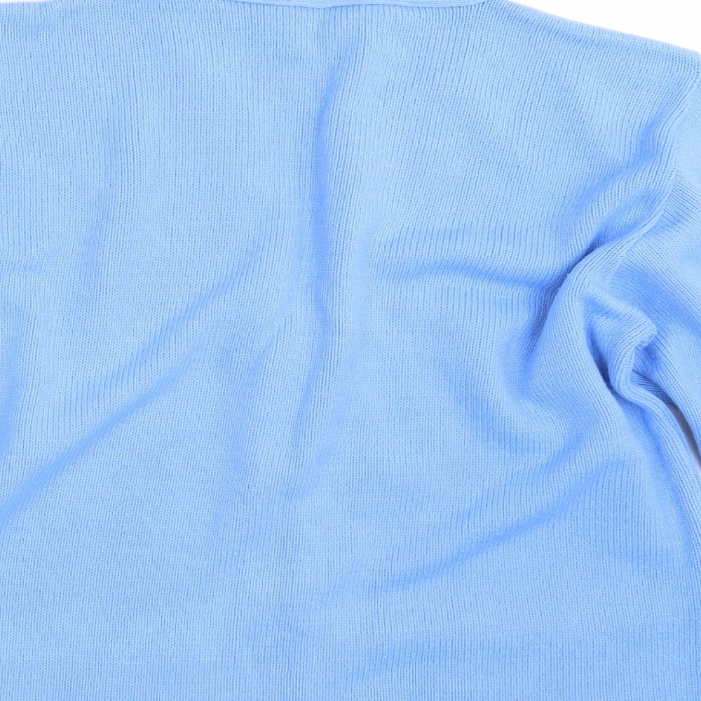 Brand and care label for Florida women’s blue knit cardigan jumper, size M