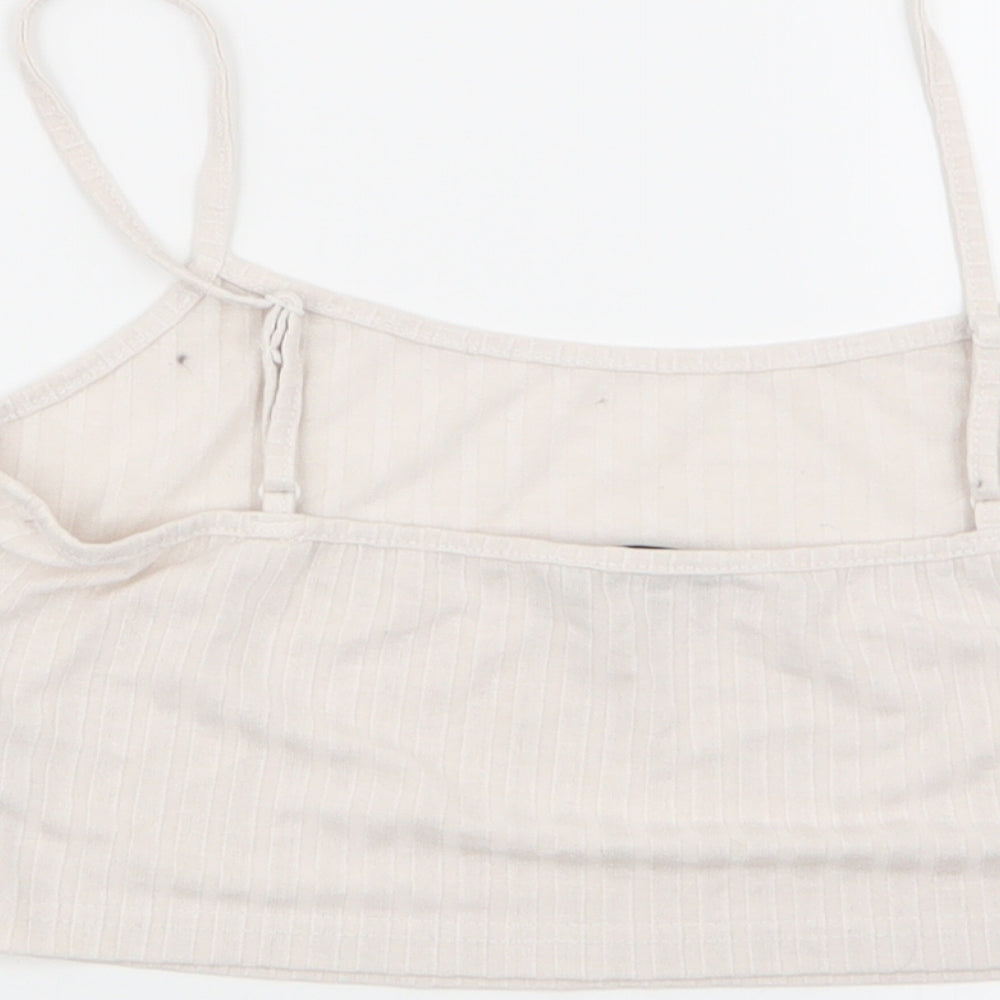 Brand and care label for SHEIN women’s beige camisole tank, size L, - crop top