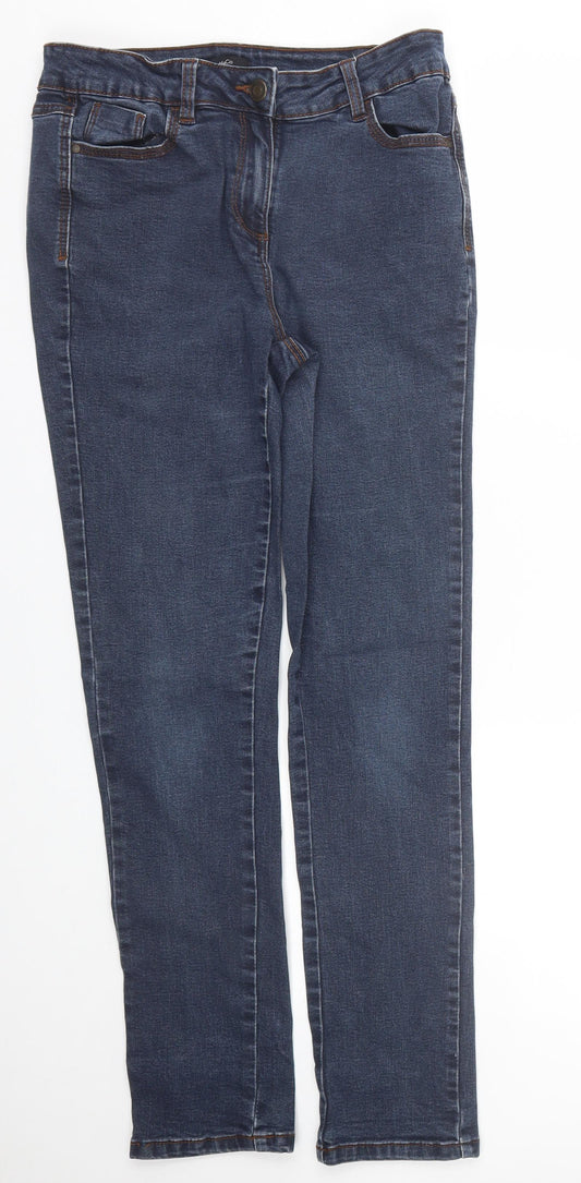 Additional front view of M&Co women’s blue denim skinny jeans, size UK 10, 28-inch leg