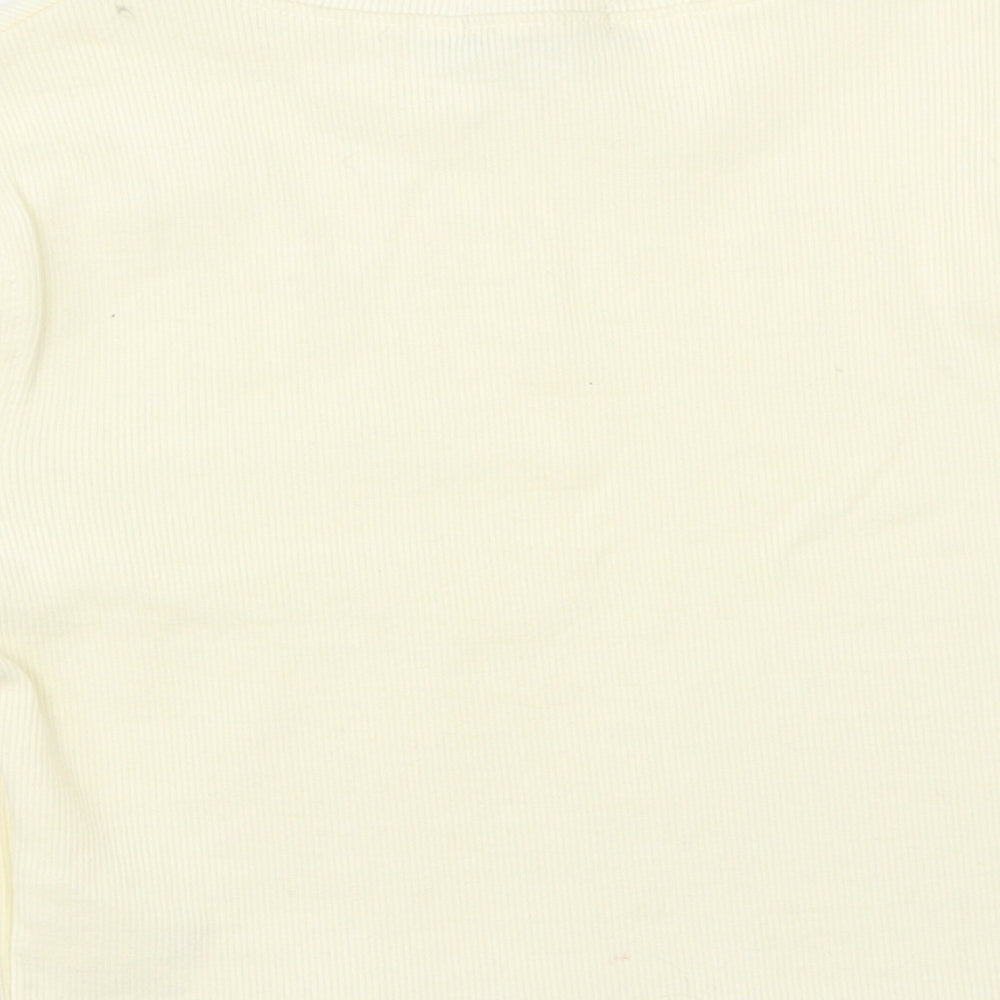Brand and care label for Nasty Gal women’s yellow cropped t-shirt, size UK 8