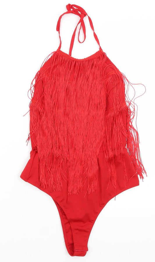 Additional front view of PRETTYLITTLETHING women’s red bodysuit one-piece, size UK 6