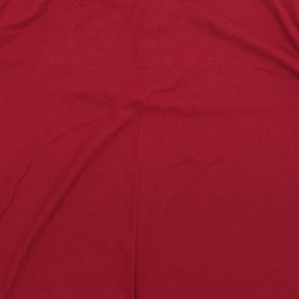 Brand and care label for Unitex Schoolwear boys’ red basic polo, size M