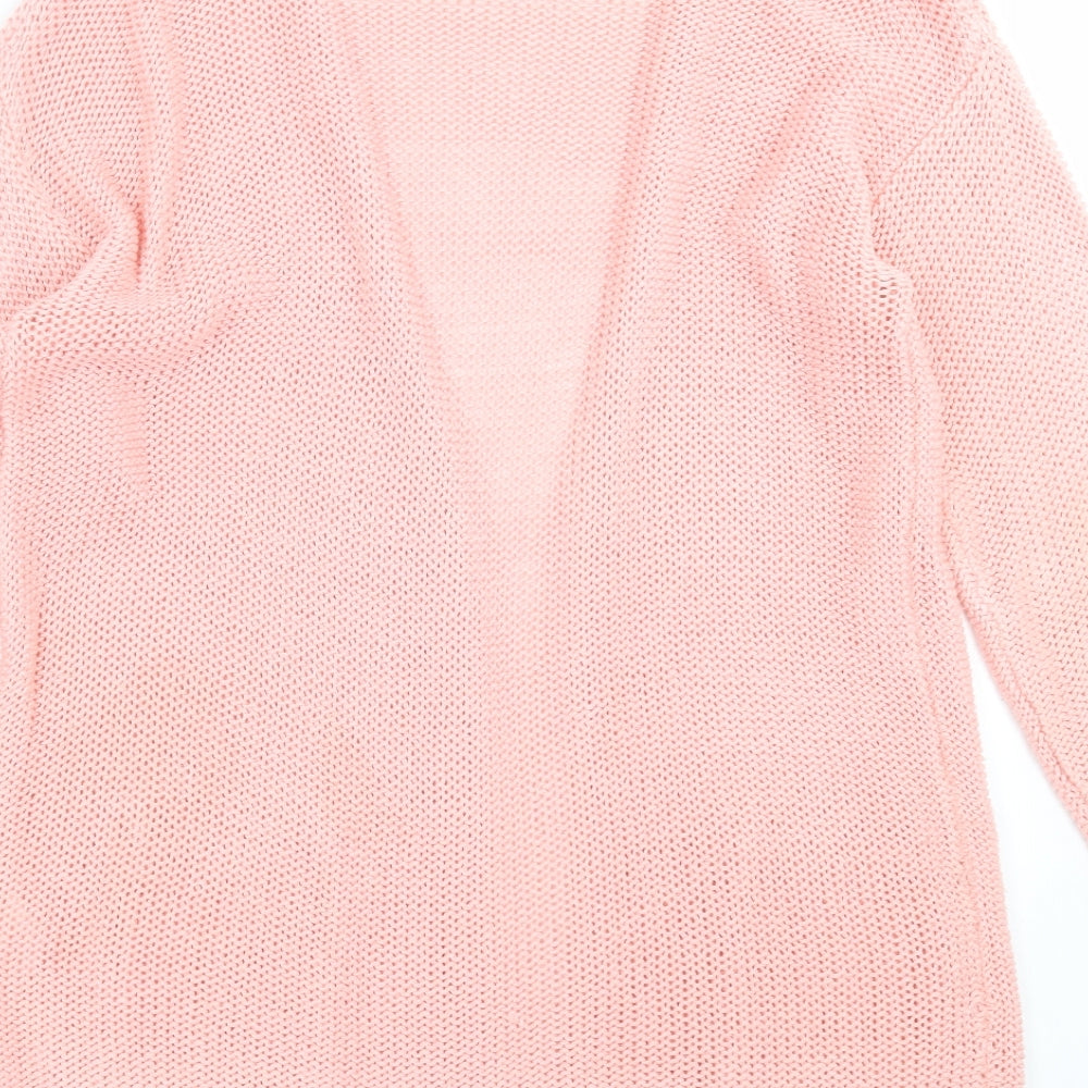 Brand and care label for Anthology women’s pink knit cardigan jumper, size UK 12