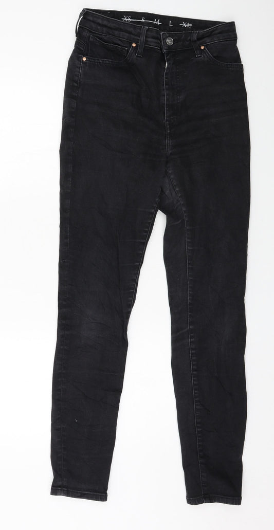 Additional front view of Never Denim women’s grey denim skinny jeans, size L, 30-inch leg