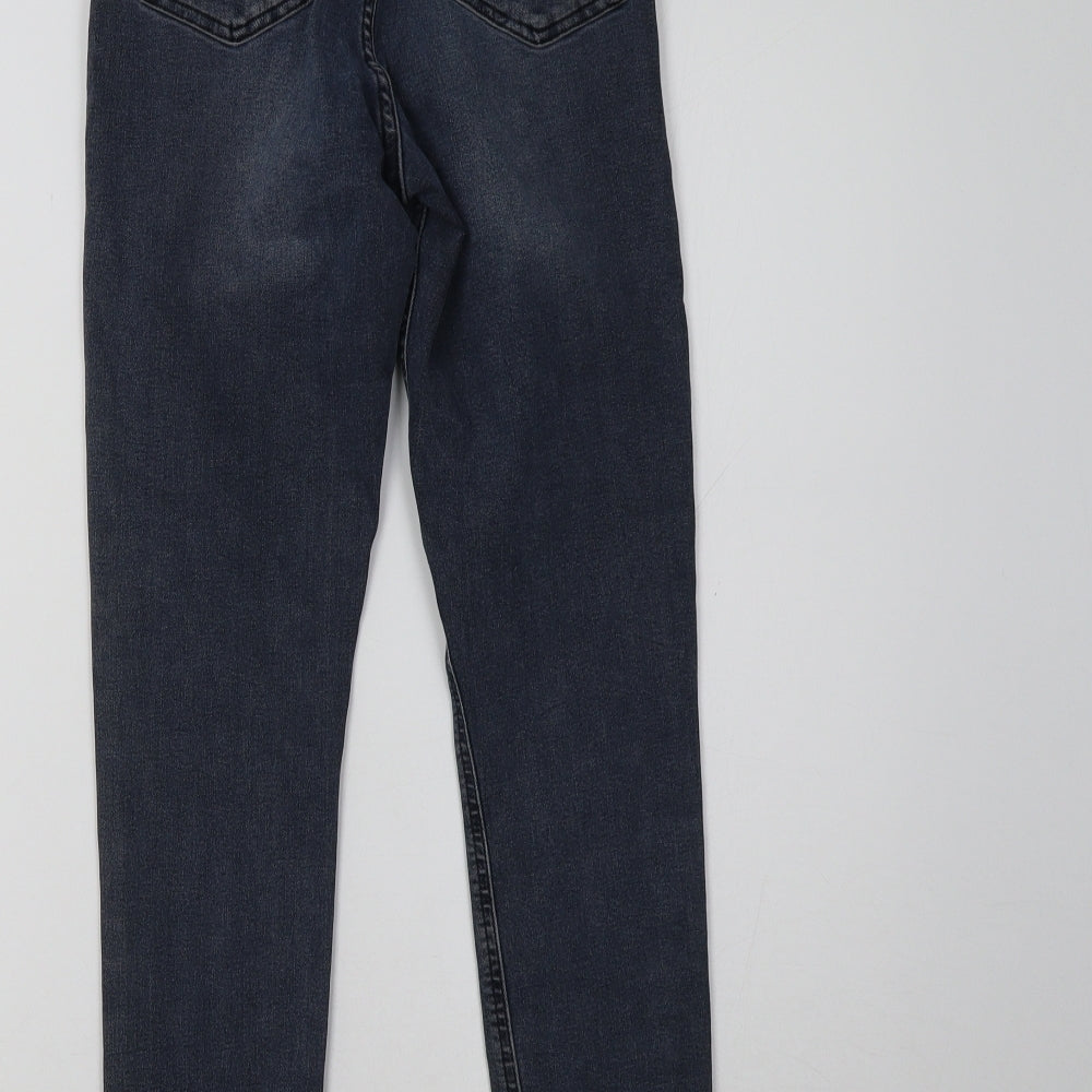 Brand and care label for Topshop women’s grey skinny jeans, size UK 26, 32-inch leg