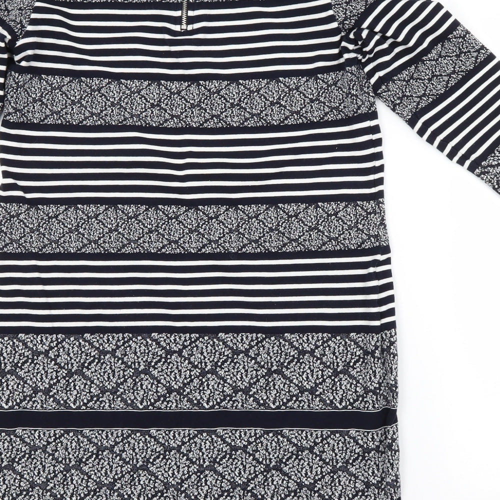 Brand and care label for Per Una women’s blue striped t-shirt dress, size UK 12