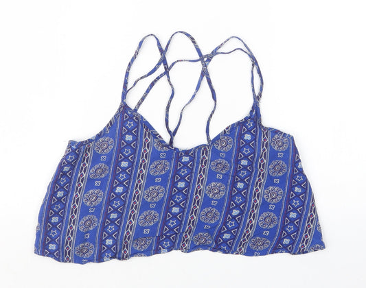 Hollister Womens Blue Geometric Cropped T-Shirt Size M