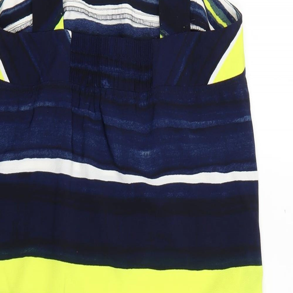 Brand and care label for Next women’s multicoloured striped tank dress, size UK 12