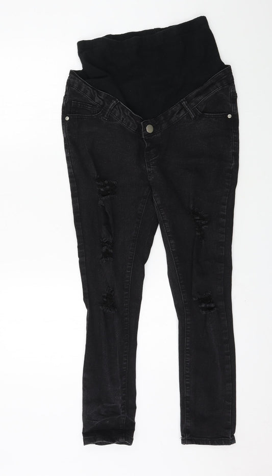 Additional front view of Boohoo women’s black denim skinny jeans, size UK 10, 25-inch leg