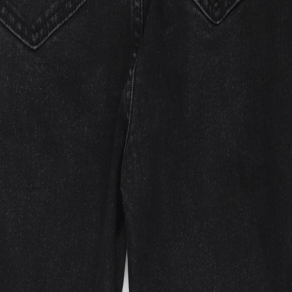 Brand and care label for Boohoo women’s black denim skinny jeans, size UK 10, 25-inch leg