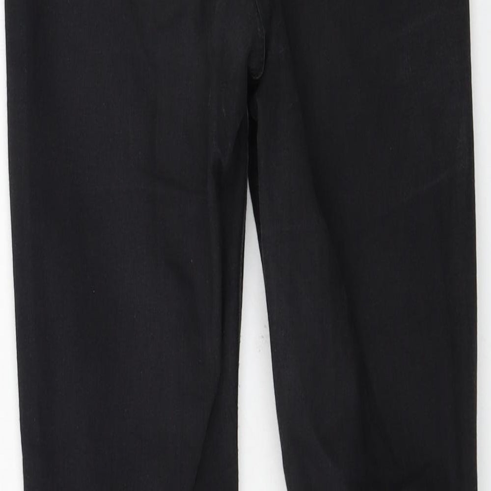 Brand and care label for Topshop women’s black denim skinny jeans, size UK 26, in, 32-inch leg