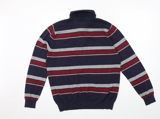 Atlantic Bay Mens Blue Striped Knit Pullover Jumper Size M
