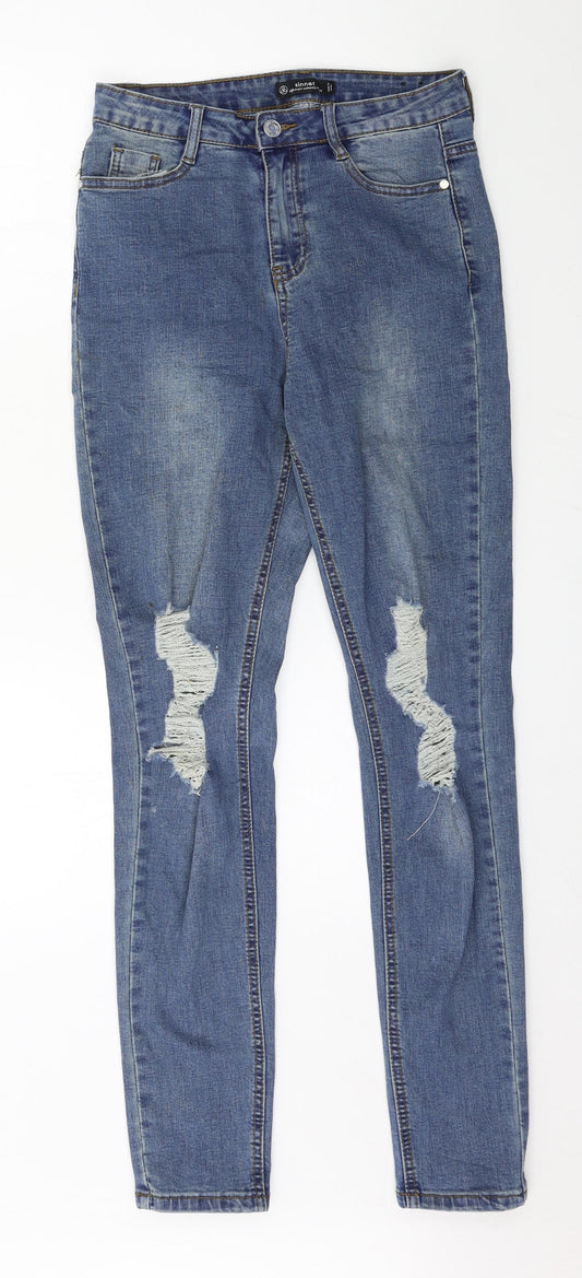 Additional front view of Missguided women’s blue denim skinny jeans, size UK 10, 30-inch leg