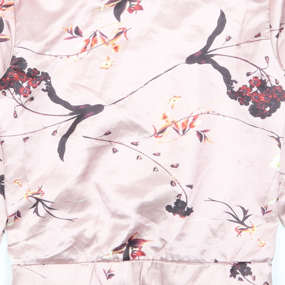 Brand and care label for be you women’s pink floral full zip jumper, size UK 8