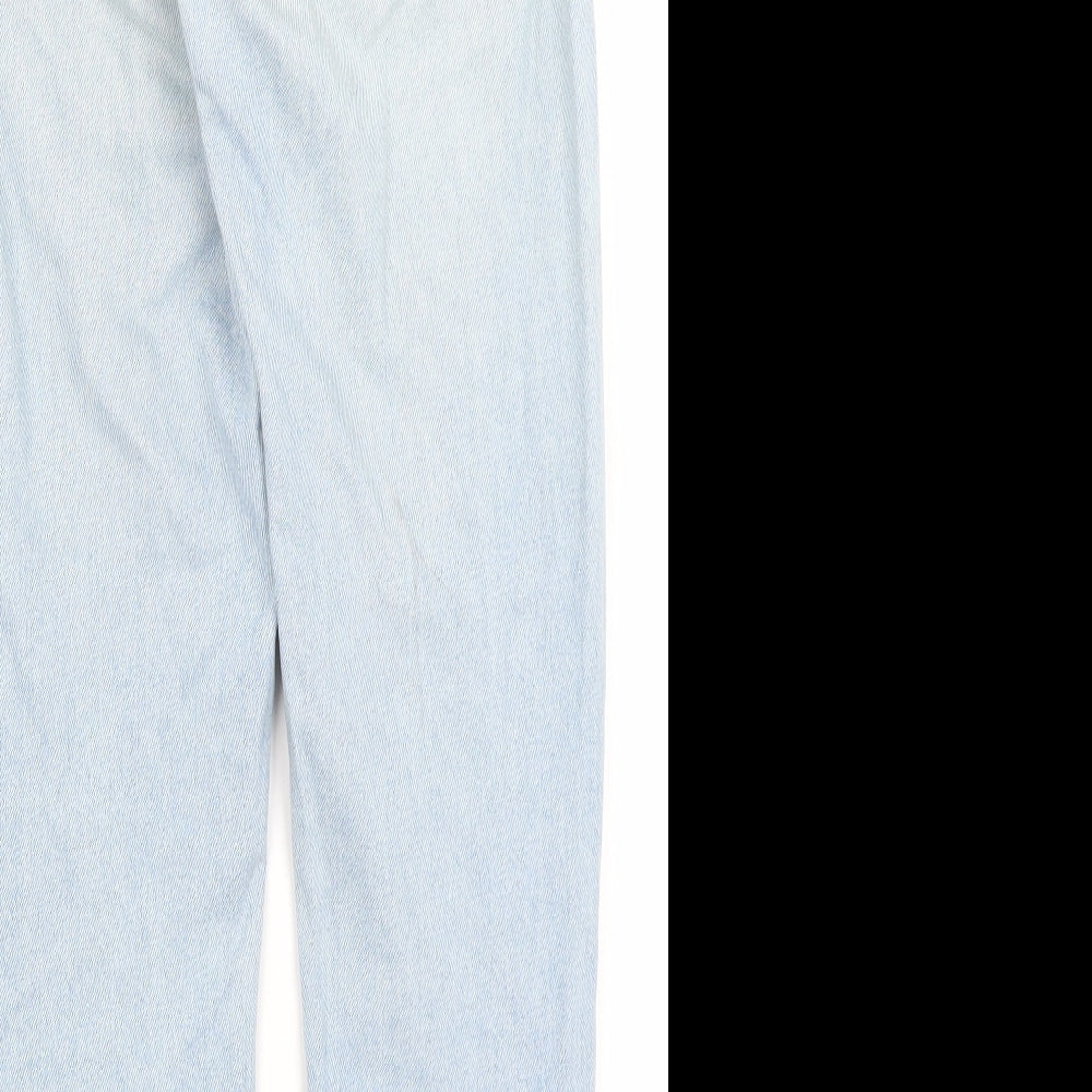 Brand and care label for Topshop women’s blue mom jeans, size UK 26, in, 26-inch leg
