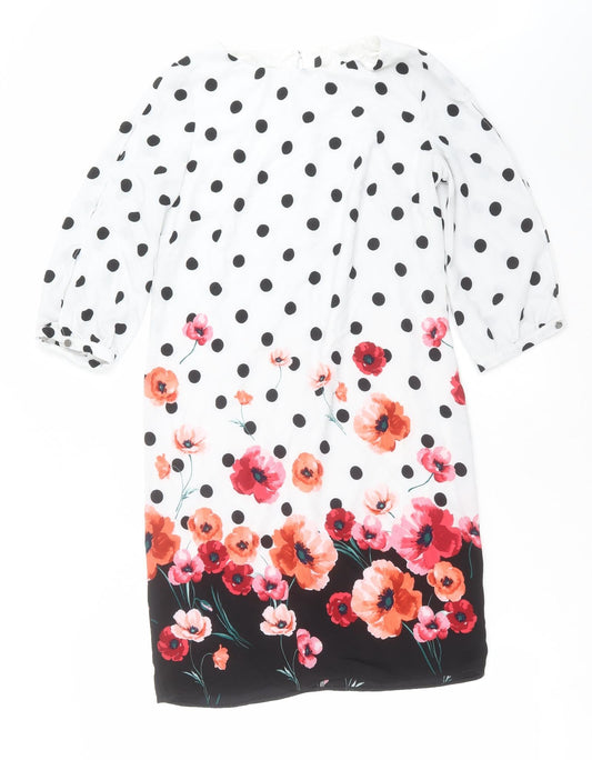 Additional front view of women’s white polka dot shift, size UK 10