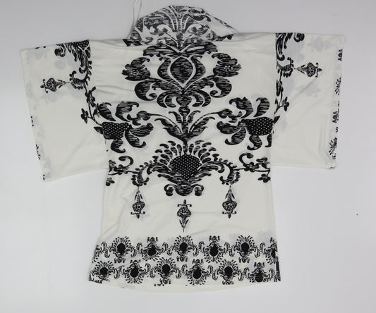 izabel Womens White Geometric Basic Polo Size S