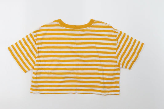 FOREVER 21 Womens Yellow Striped Cropped T-Shirt Size M