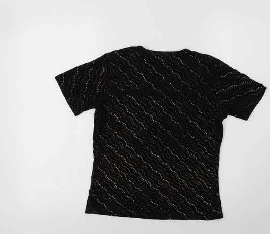 C.M.D Womens Black Geometric Basic Blouse Size M