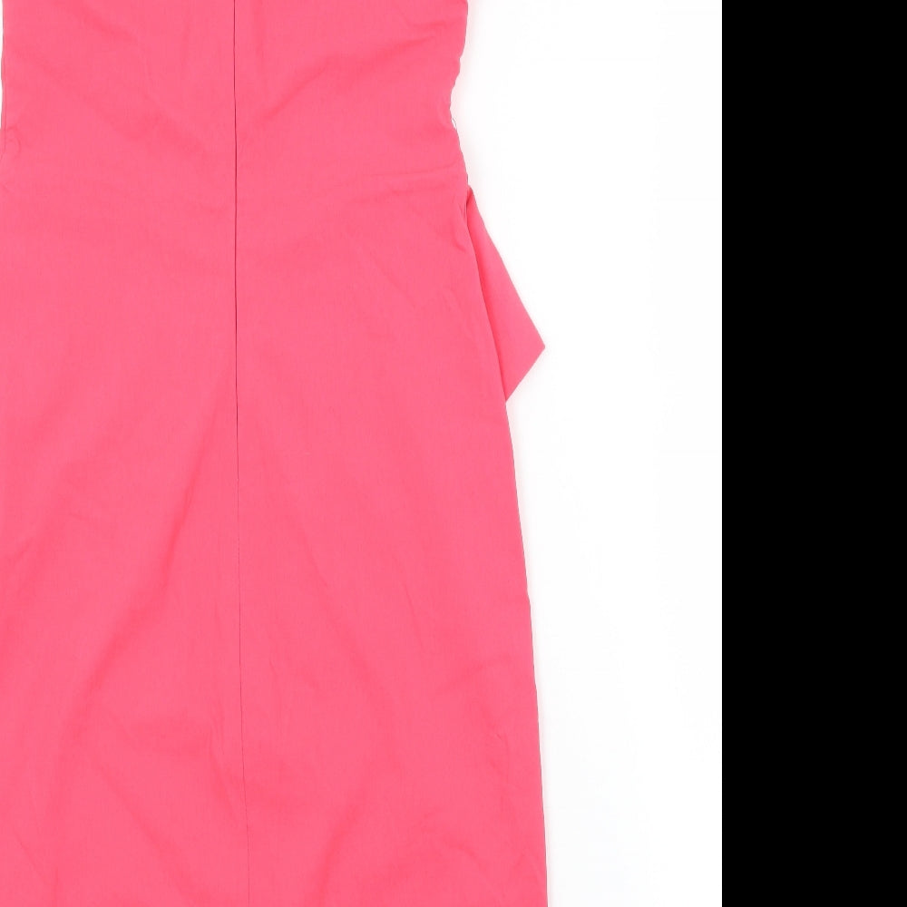 Brand and care label for women’s pink pencil dress, size UK 12