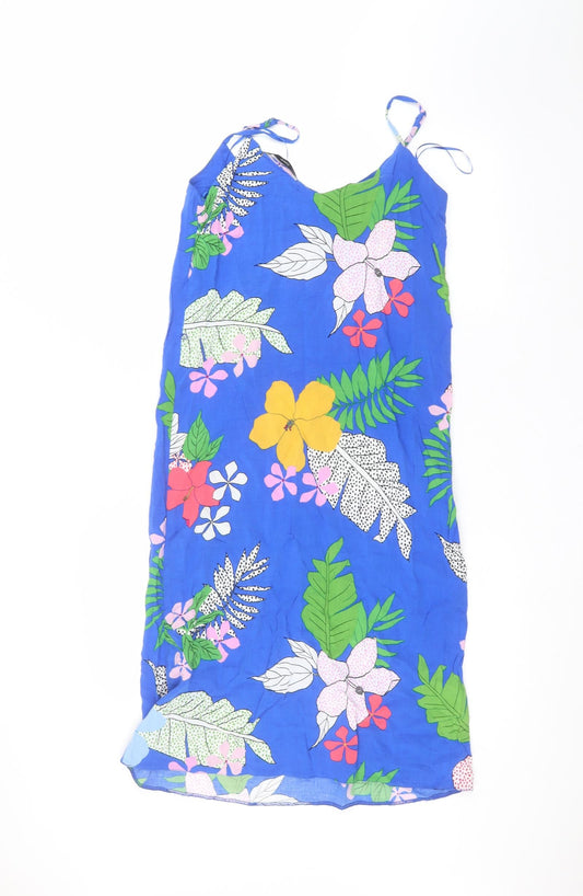 George Womens Blue Floral A-Line Size 8