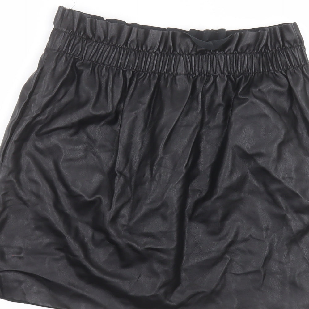 Brand and care label for H&M women’s black mini skirt, size UK 10