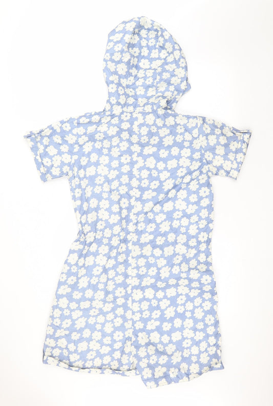 Denim & Co. Womens Blue Floral Rain Coat Coat Size L - Playsuit coat