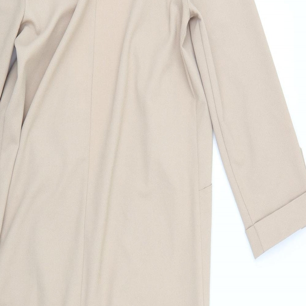 Brand and care label for Atmosphere women’s beige overcoat coat, size UK 10