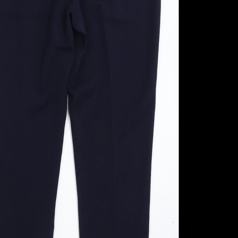 Brand and care label for F&F women’s blue trousers, size UK 10, 28-inch leg