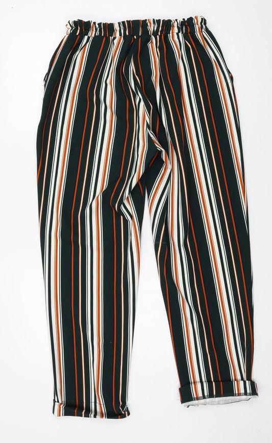 New Look Womens Green Striped Jersey Trousers Size 14 L25 in