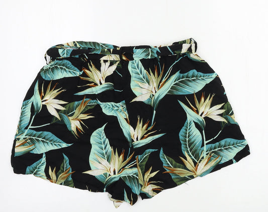 SheIn Womens Black Floral Paperbag Shorts Size L