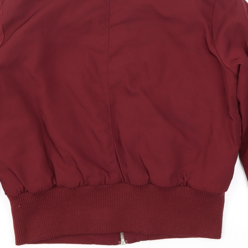 Brand and care label for Miss Selfridge women’s red jacket coat, size UK 8