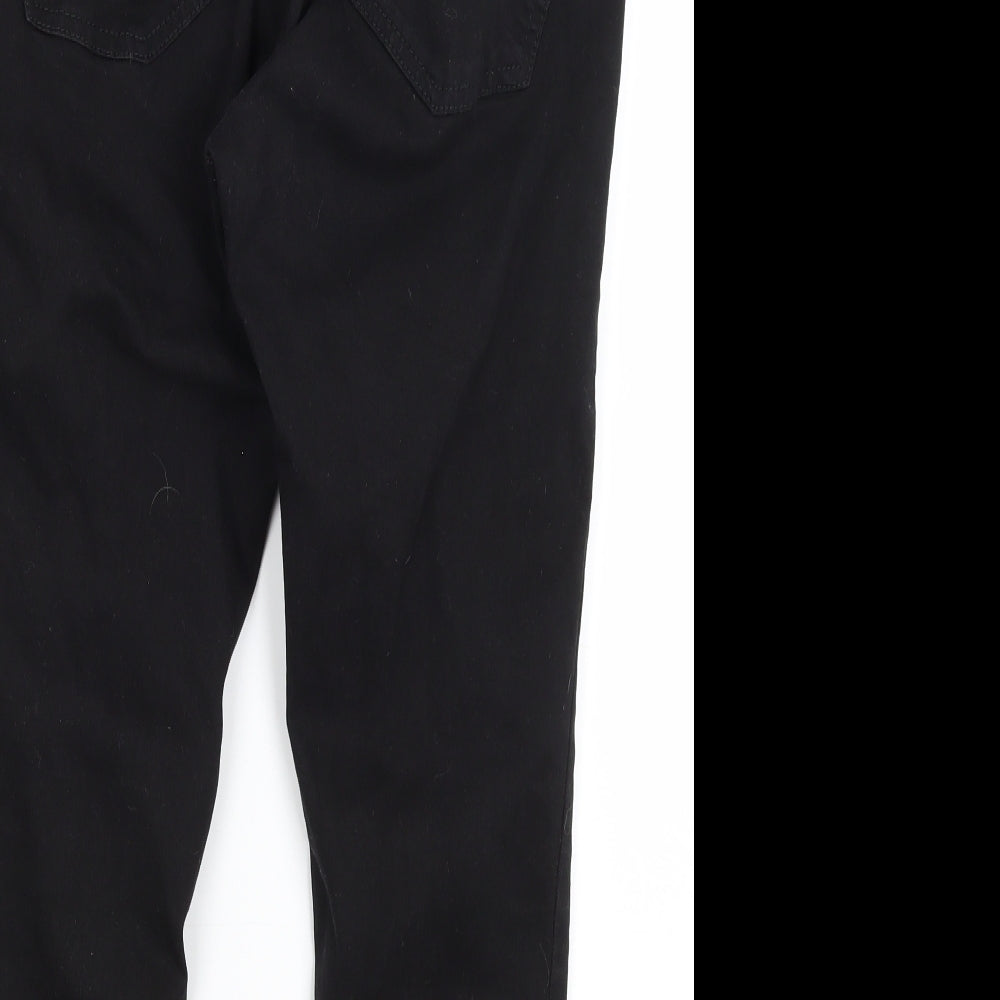 Brand and care label for Topshop women’s black cropped jeans, size UK 34, in, 23-inch leg