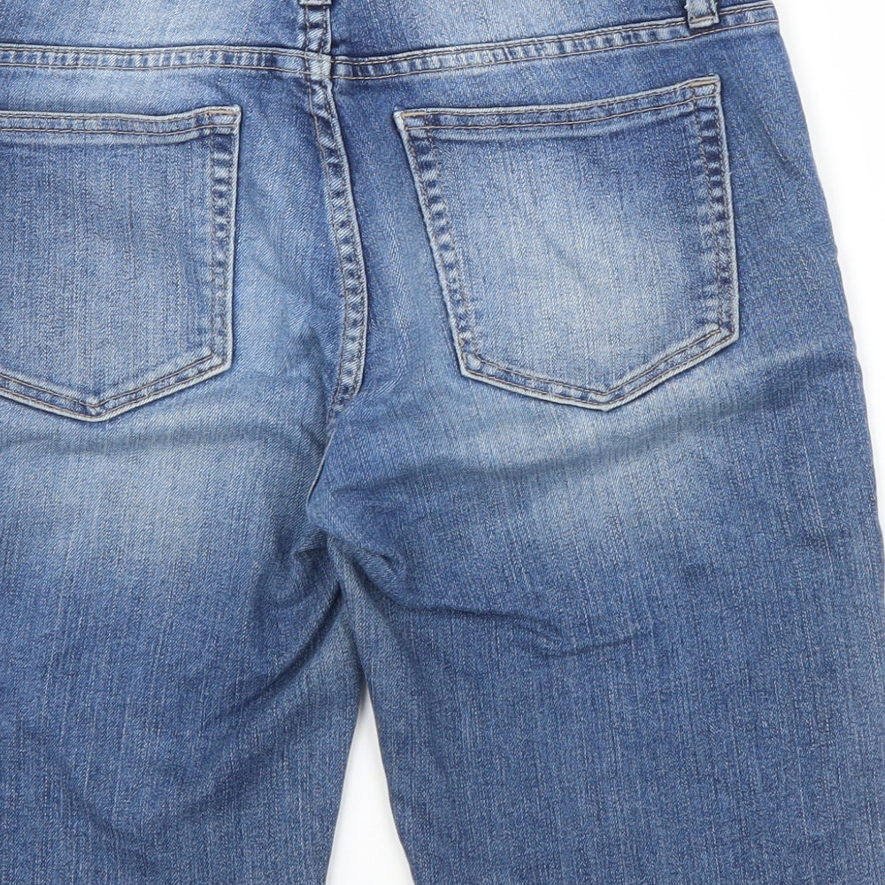 Brand and care label for Gap women’s blue denim bermuda shorts, size UK 26, in