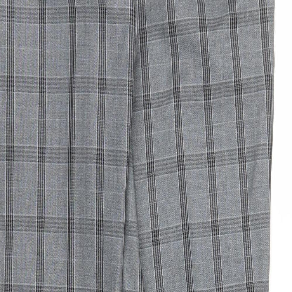 Brand and care label for Harry Brown men’s grey check trousers, size 30, in, 31-inch leg