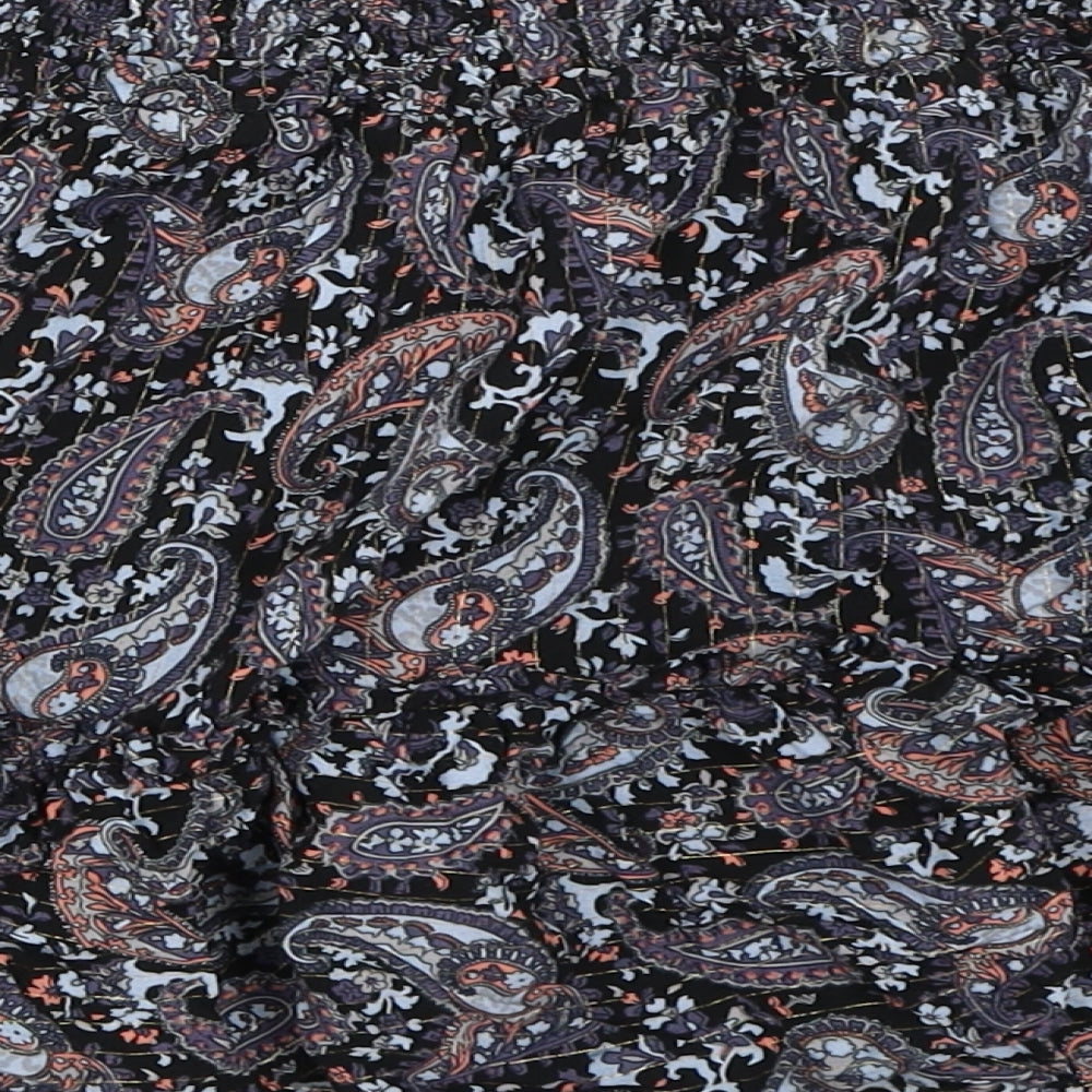 Brand and care label for Oasis women’s blue paisley flare skirt, size UK 8