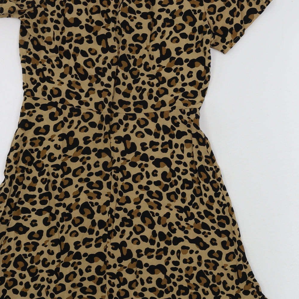 Brand and care label for women’s brown animal print bodycon, size M