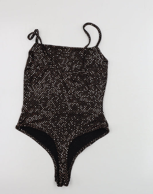 PRETTYLITTLETHING Womens Black Ikat Bodysuit One-Piece Size 6 - sequin detail