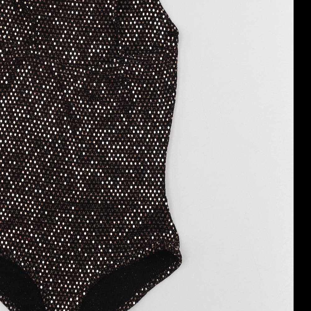 PRETTYLITTLETHING Womens Black Ikat Bodysuit One-Piece Size 6 - sequin detail