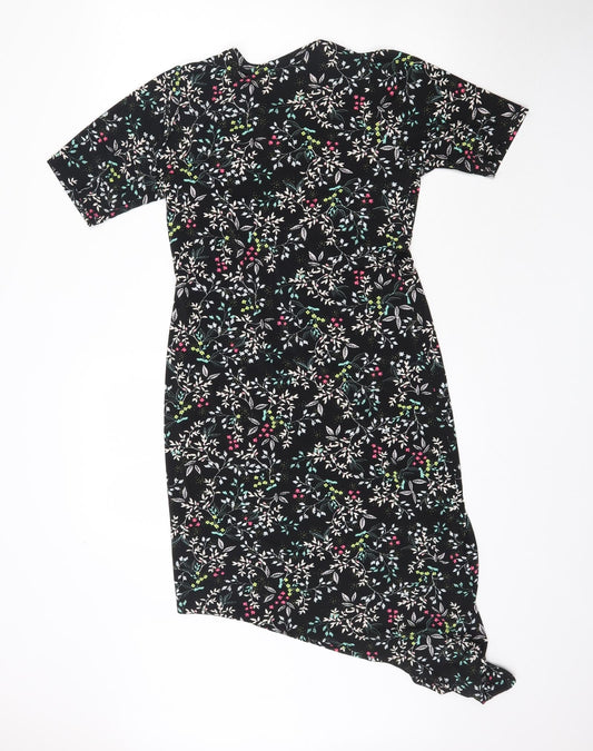 By Very Womens Black Floral Mini Size 10 - Asymmetric Hem