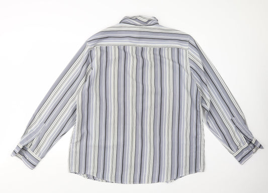 Simon Clark Mens Grey Striped Button-Up Size XL